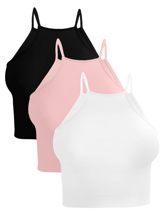 Pack de 3 Tops de Mujer Deportivo o Casual Blusas Croptop básicos Dama Tirantes Camiseta Corta Dama Stretch