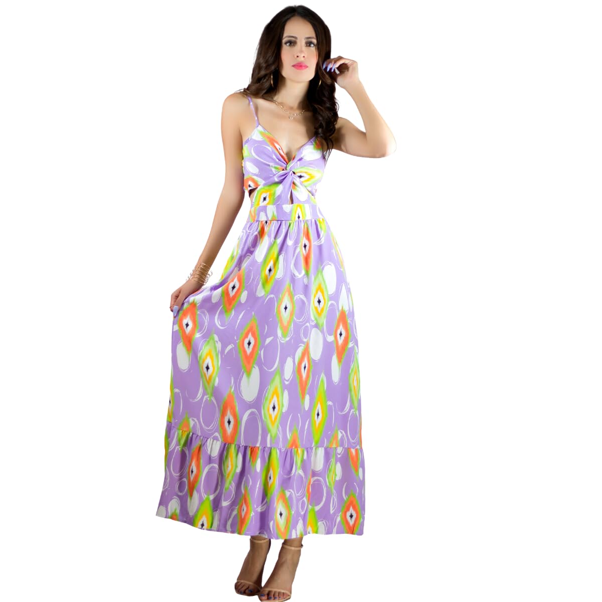Generic Vestidos Casuales Mujer Vestido Largo Dama Estampados Largo de Tela Ligera Ideal para Salidas Casuales o Semi Formales (MX/US, Alfa, Talla única, Regular, Regular, Lil)