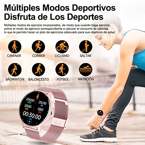 Smartwatch Mujer, Reloj Inteligente Impermeable IPX67, Monitor De Frecuencia Cardíaca/Oxígeno en Sangre/Presión Arterial, Múltiples Modos Deportivos, Monitor De Calorías.