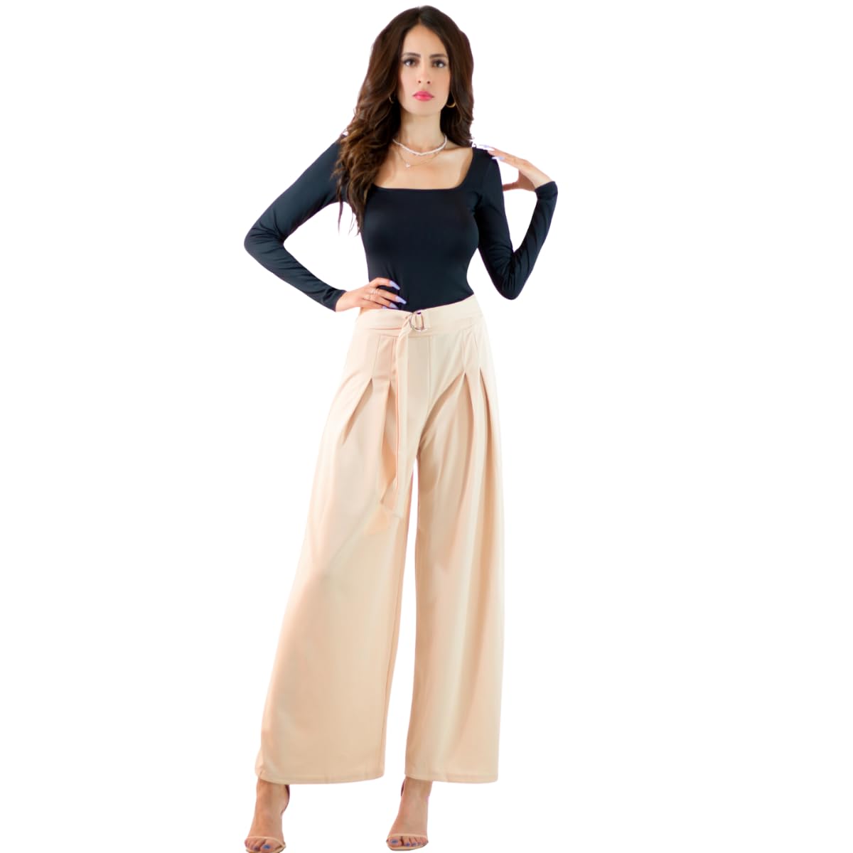 Generic Pantalones Wide Legs para Mujer (MX/US, Alfa, Talla única, Regular, Regular, Beige)