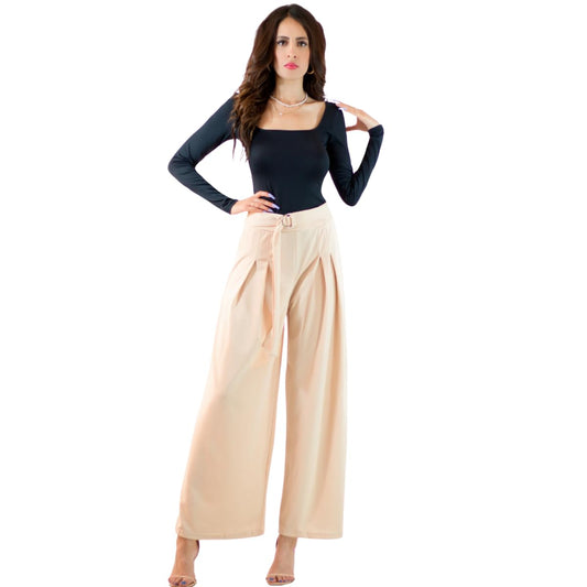 Generic Pantalones Wide Legs para Mujer (MX/US, Alfa, Talla única, Regular, Regular, Beige)