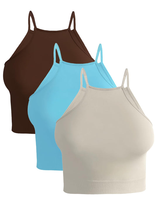Pack de 3 Tops de Mujer Deportivo o Casual Blusas Croptop básicos Dama Tirantes Camiseta Corta Dama Stretch