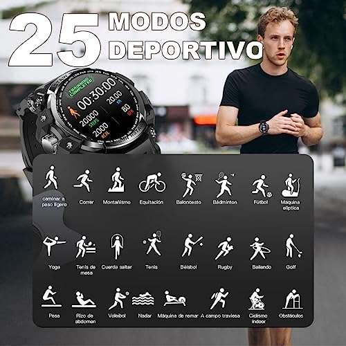 Smartwatch de Natación Impermeable IPX68, Reloj Inteligente de Llamada Bluetooth, Pantallas HD(360 * 360) con Monitor de Frecuencia Cardíaca/Oxígeno en Sangre/Presión Arterial, GPS