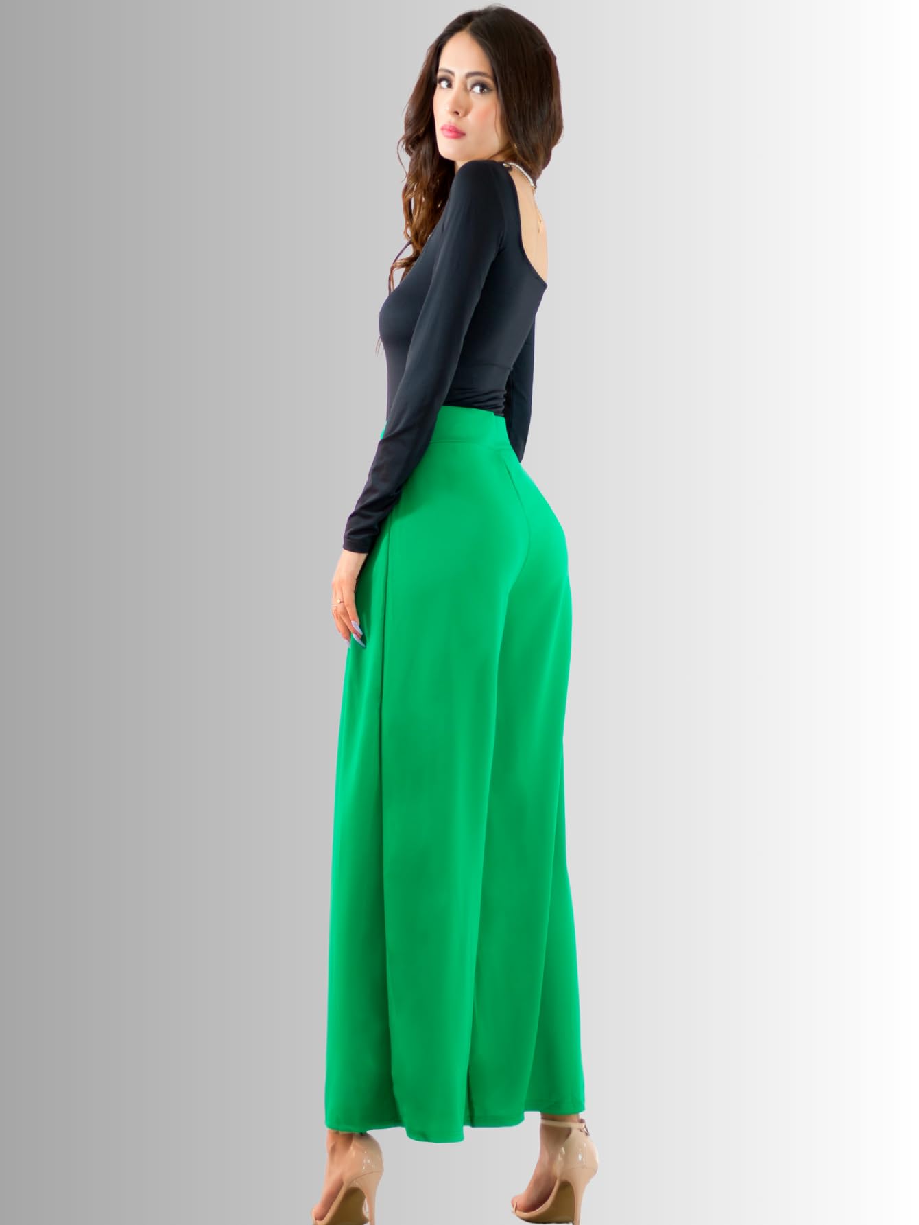Generic Pantalones Wide Legs para Mujer (MX/US, Alfa, Talla única, Regular, Regular, Verde)