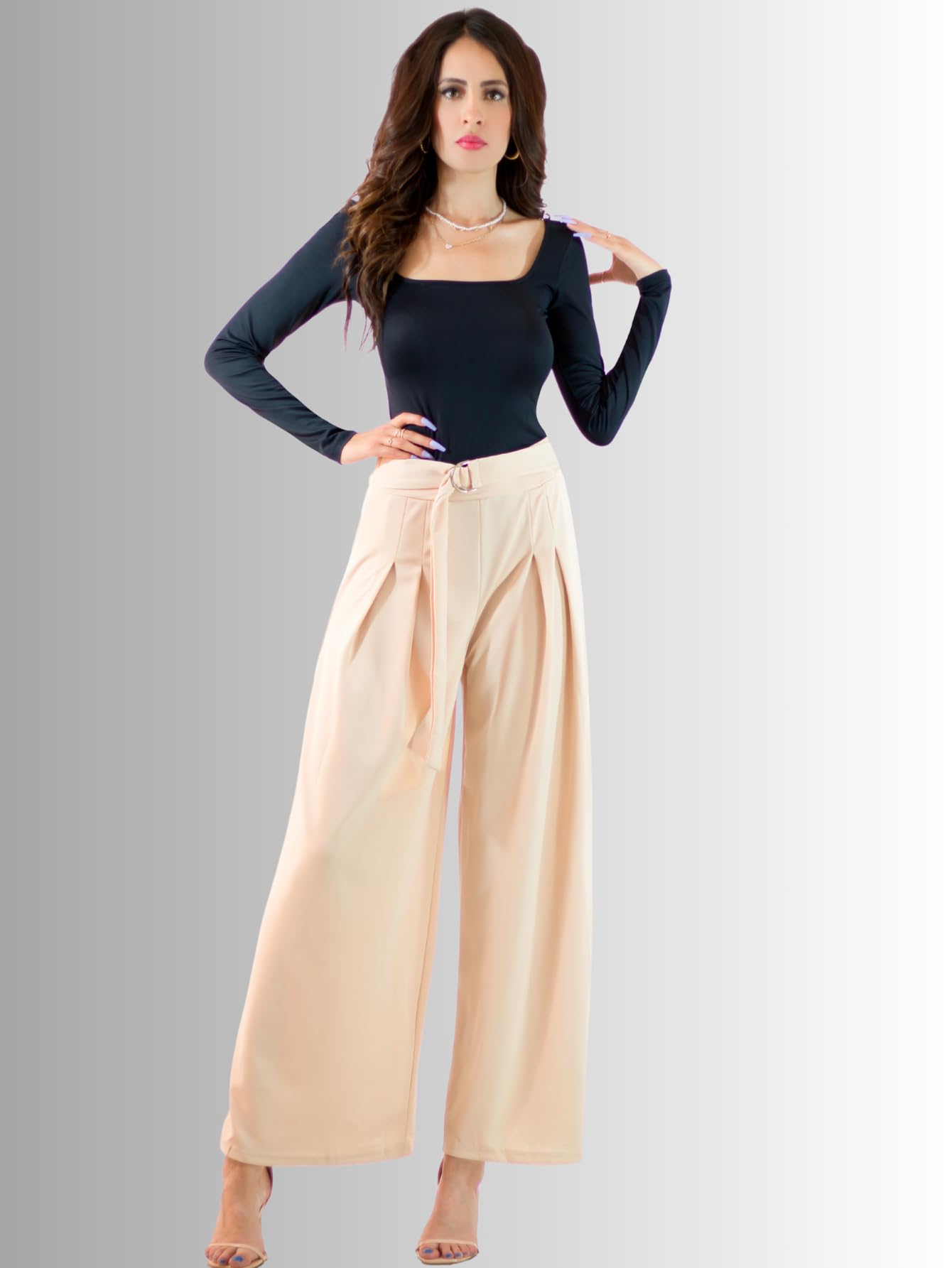 Generic Pantalones Wide Legs para Mujer (MX/US, Alfa, Talla única, Regular, Regular, Beige)
