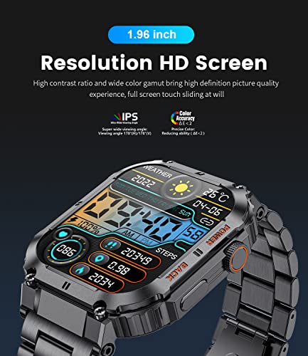 Reloj Inteligente Hombres,Reloj Inteligente Deportivo 1.96" con Llamadas Bluetooth Monitor Ritmo Cardíaco,Monitor Sueño y Contador Pasos,Impermeable IP67 Podómetro Smartwatch