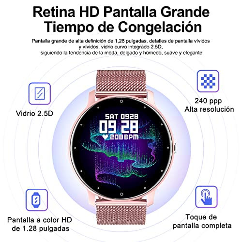 Smartwatch Mujer, Reloj Inteligente Impermeable IPX67, Monitor De Frecuencia Cardíaca/Oxígeno en Sangre/Presión Arterial, Múltiples Modos Deportivos, Monitor De Calorías.