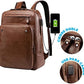 Bluelander Mochila Antirrobo para Laptop Impermeable de Cuero Sintético con Carga USB para Power Bank (no incluida), Múltiples Bolsillos, Tirantes Acolchados, Excelente para Viajes y Oficina (Café)