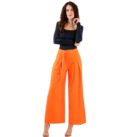 Generic Pantalones Wide Legs para Mujer (MX/US, Alfa, Talla única, Regular, Regular, Naranja)