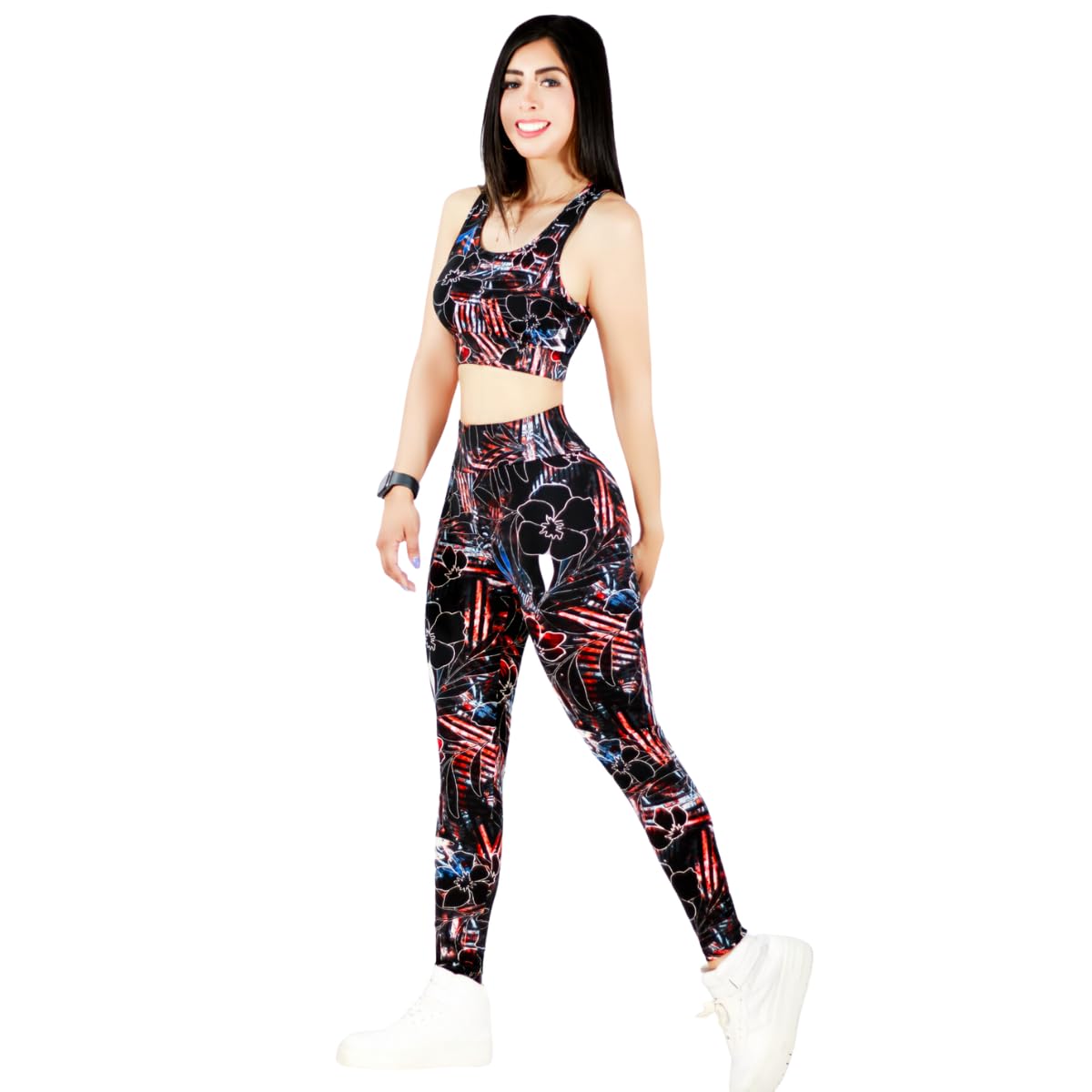 CONJUNTO DEPORTIVO DE MUJER DE 3 PIEZAS SHORT LEGGING Y TOP DE ESTAMPADOS (DISEÑO 2, Talla única)