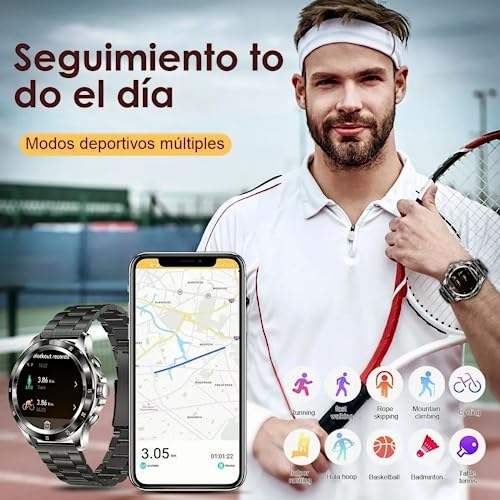 Reloj Inteligente, Smartwatch Militar táctico con Llamada Bluetooth, Pantalla Táctil Impermeable, Deportes, Monitor de frecuencia cardíaca, presión Arterial, sueño para iPhone Android