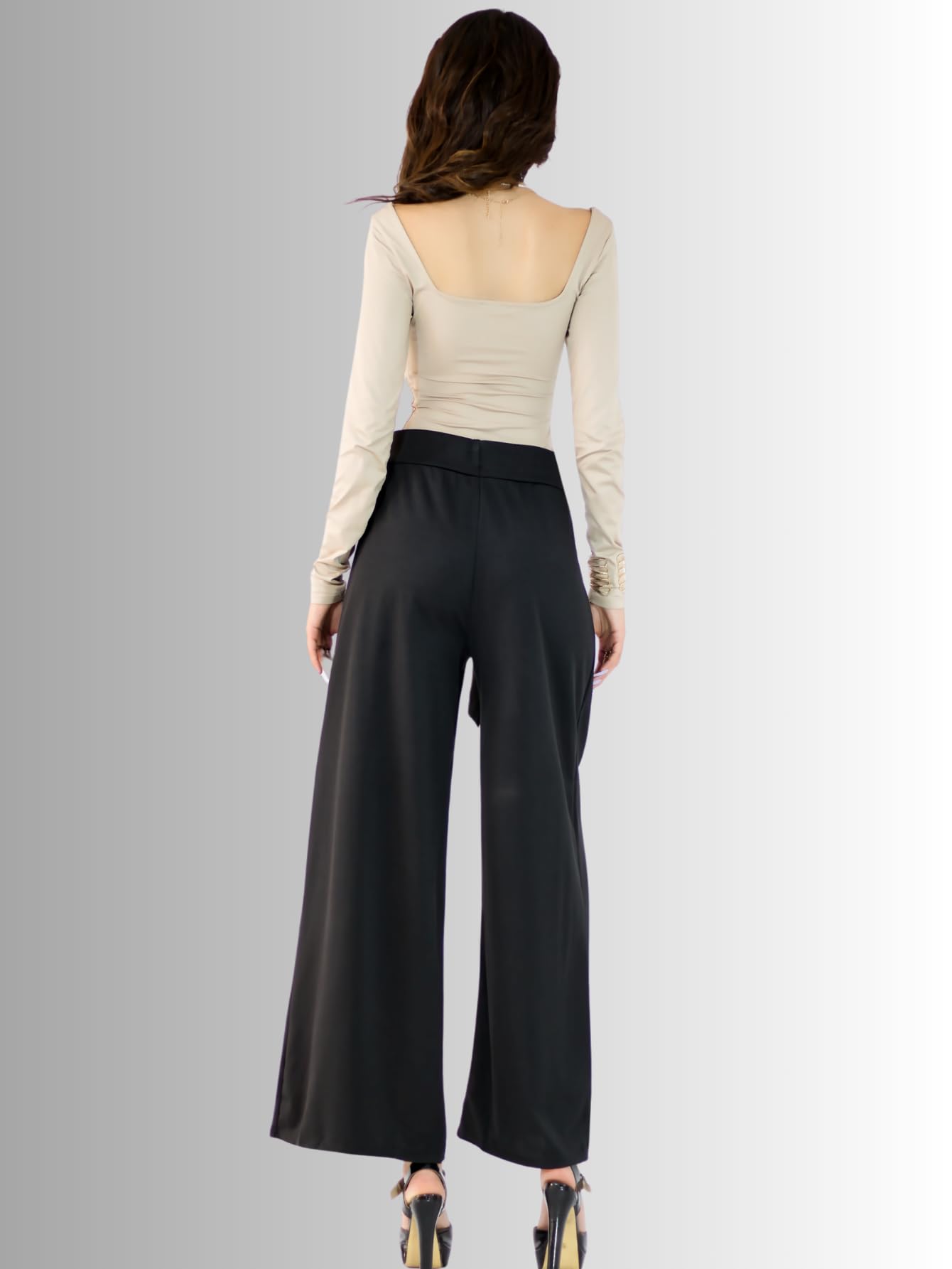 Generic Pantalones Wide Legs para Mujer (MX/US, Alfa, Talla única, Regular, Regular, Negro)