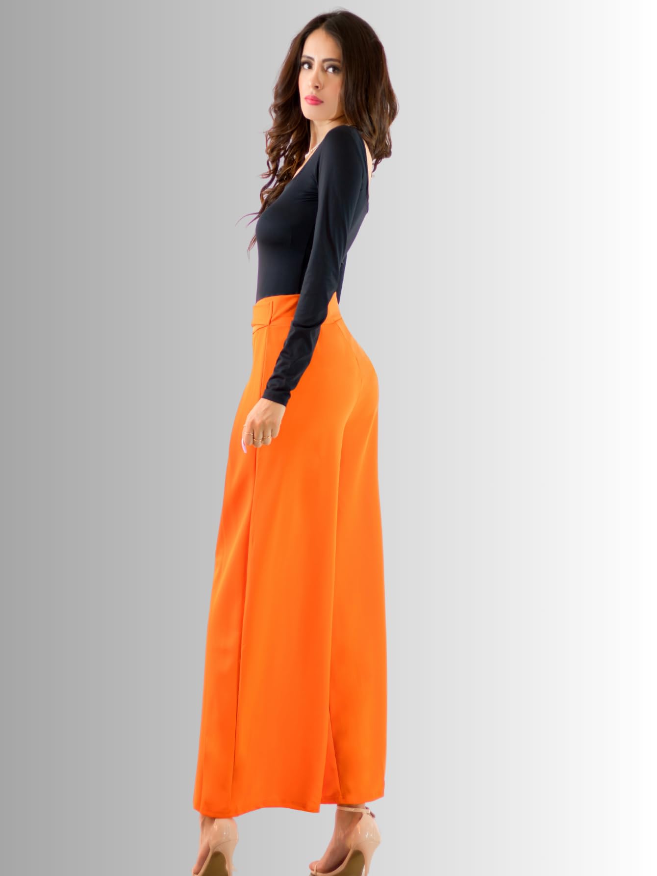 Generic Pantalones Wide Legs para Mujer (MX/US, Alfa, Talla única, Regular, Regular, Naranja)