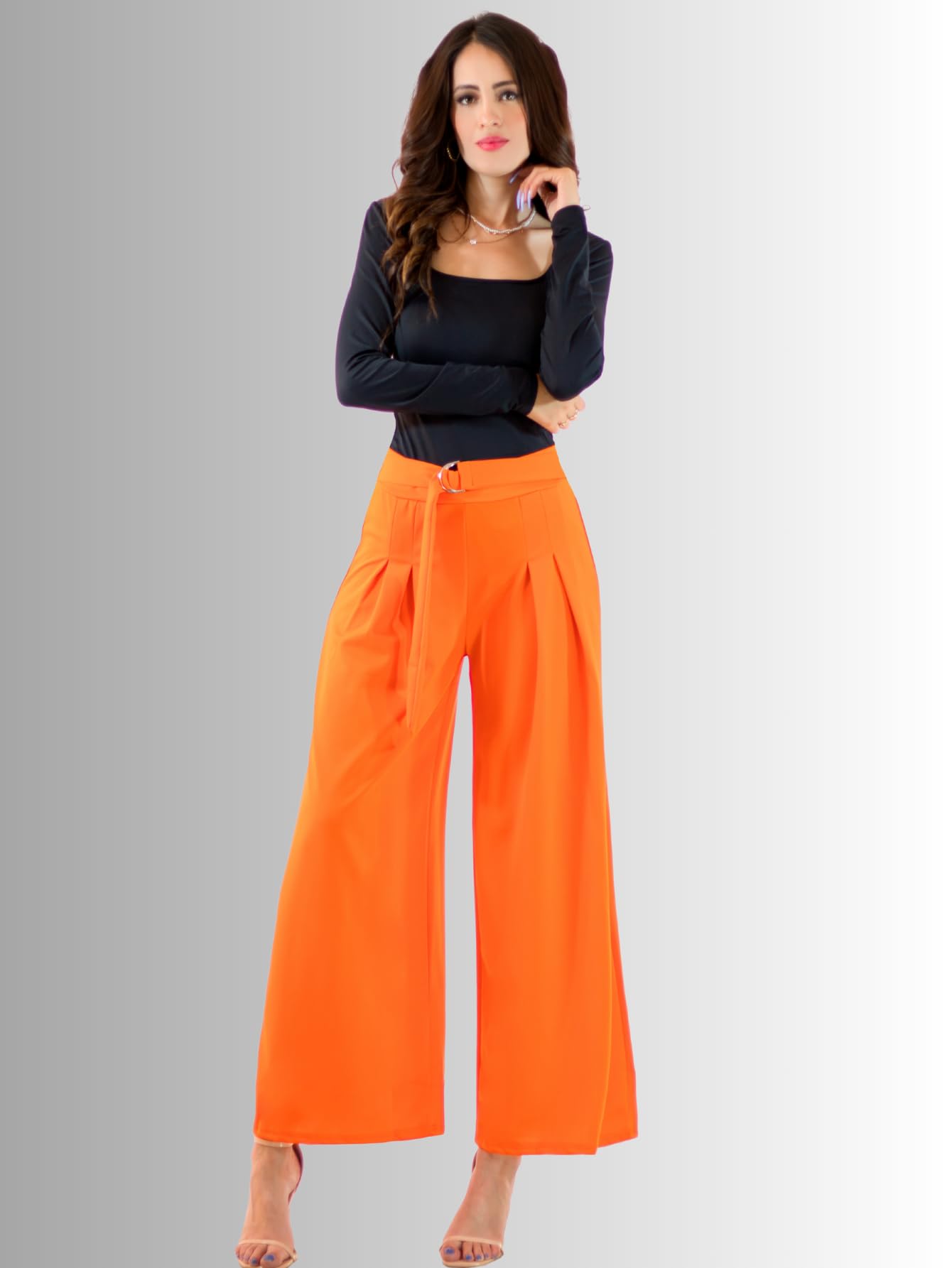 Generic Pantalones Wide Legs para Mujer (MX/US, Alfa, Talla única, Regular, Regular, Naranja)