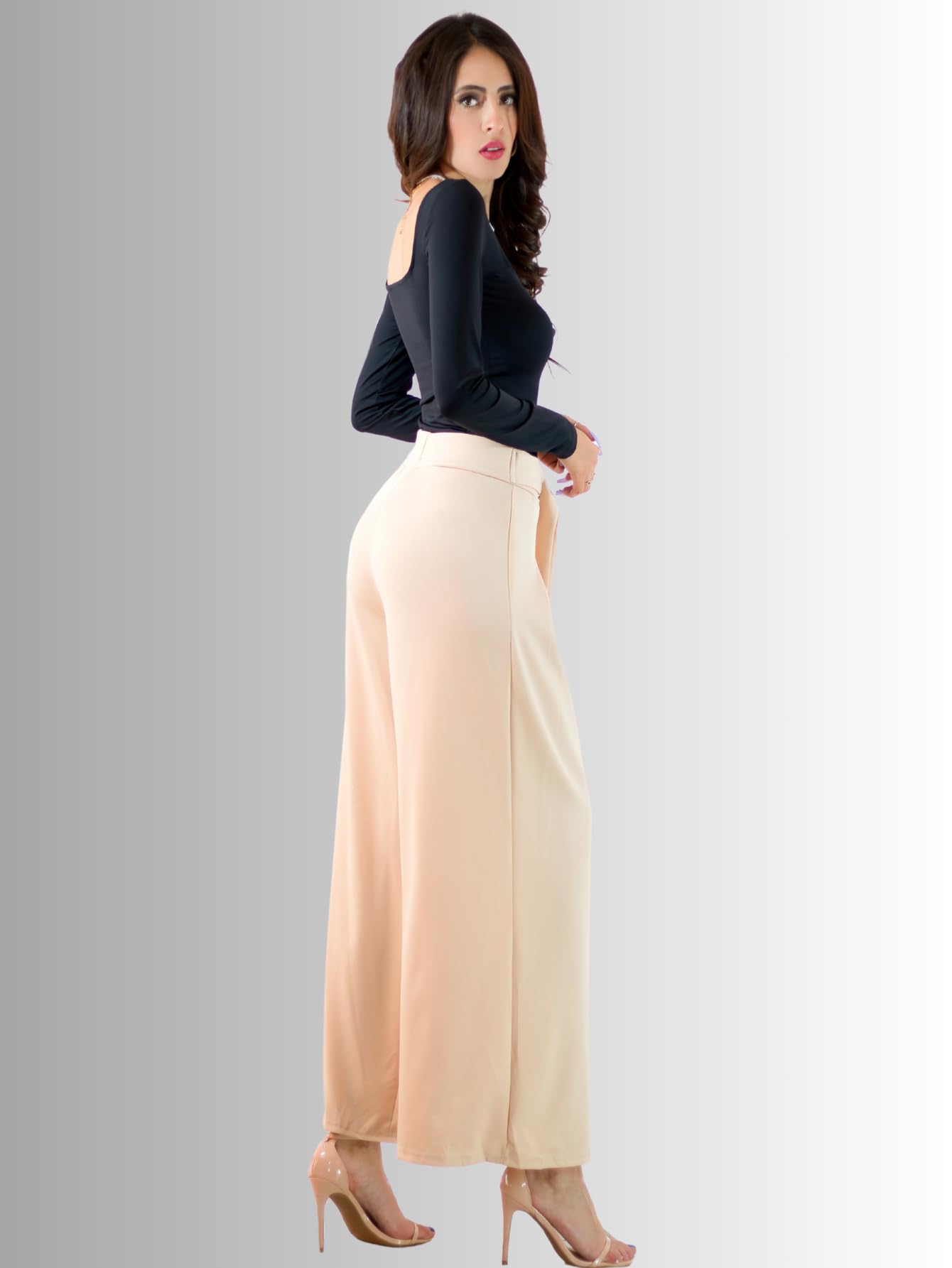 Generic Pantalones Wide Legs para Mujer (MX/US, Alfa, Talla única, Regular, Regular, Beige)