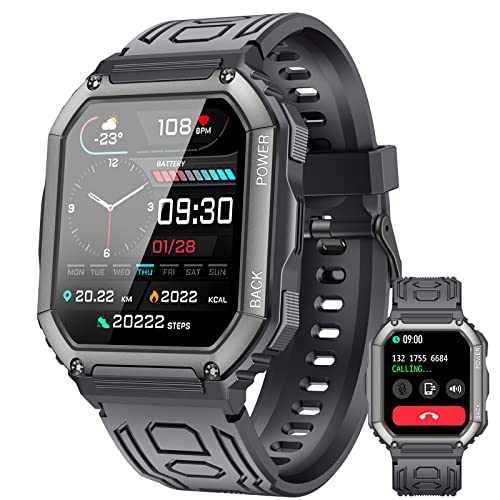 Reloj Inteligente,Smartwatch Militar de 1.8" HD Pantalla con Llamada Bluetooth,Rastreador de Actividad física Impermeable IP67,100+ Modos Deportivos para iPhone Android.（KR06）