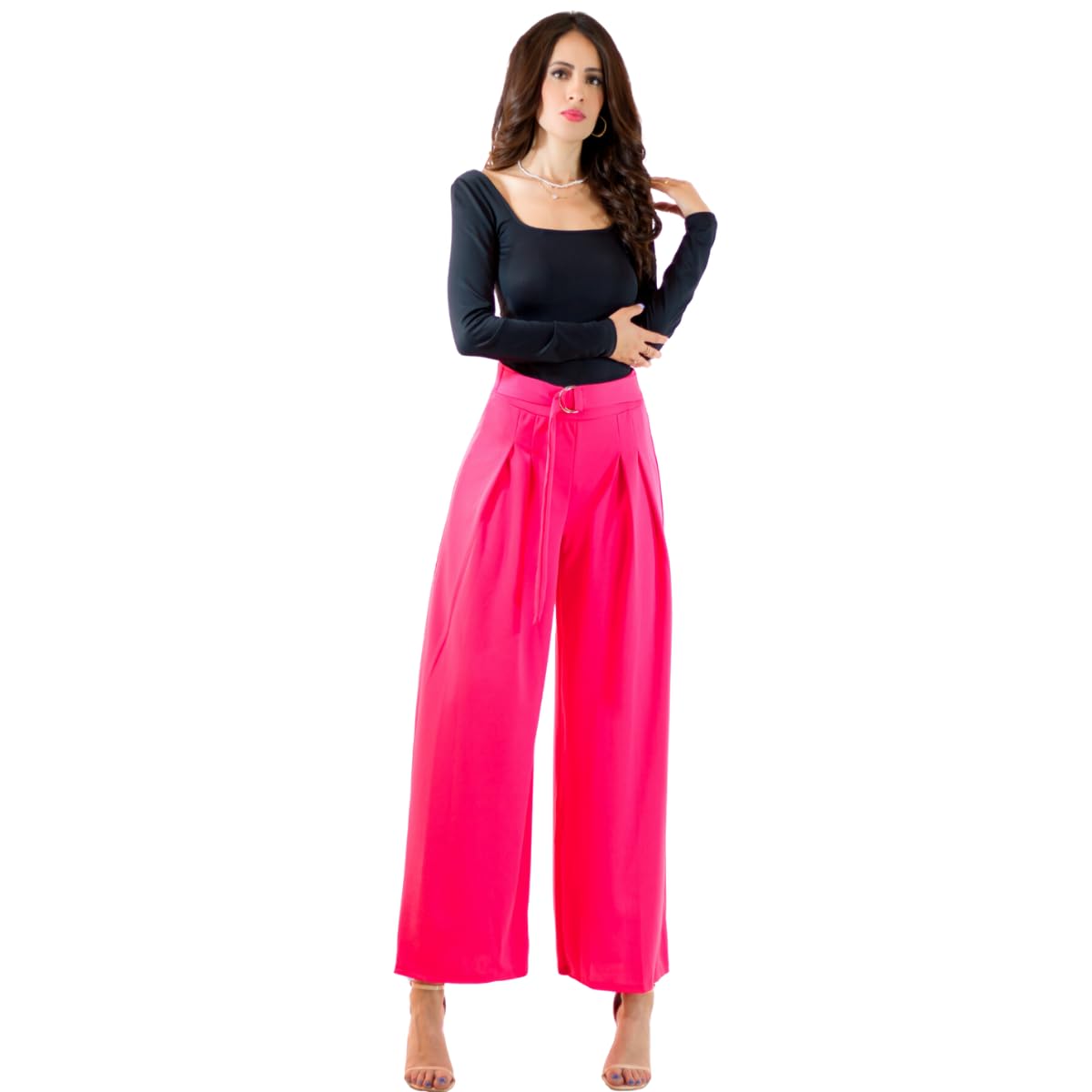 Generic Pantalones Wide Legs para Mujer (MX/US, Alfa, Talla única, Regular, Regular, Fucsia)