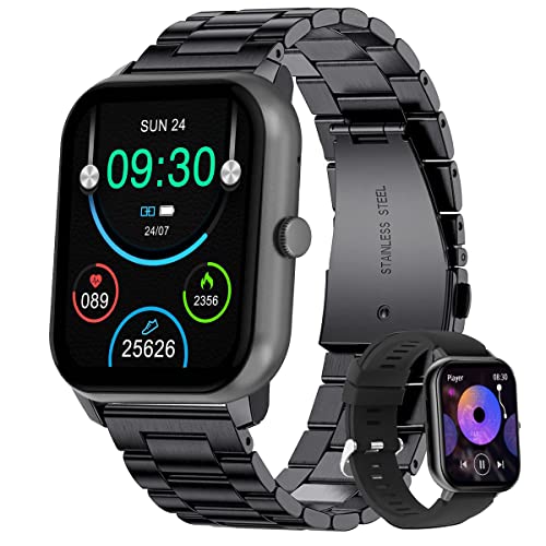 Smartwatch 1.83" Pantalla Grande, Reloj Inteligente Llamada Bluetooth, Impermeable IPX67, Monitor De Frecuencia Cardíaca/Oxígeno en Sangre/Presión Arterial, Micrófono Incorporado (Negro)