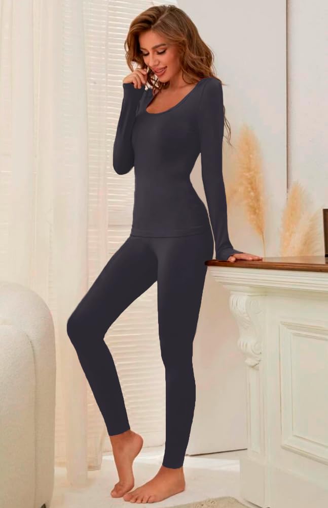 Conjunto Ropa Térmica para Dama Set De Malla Y Sudadera Interior Térmico Playera Manga Larga y Pantalon Ligeros y Cálidos Variedad Colores (Gris Oscuro)