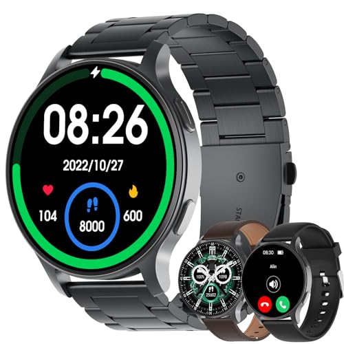 Smartwatch, 1,45" Reloj Inteligente con Llamadas Bluetooth IP68 Impermeable Reloj Deportivo Pulsómetro Monitor de Oxígeno Sueño, DIY Esfera Reloj, Pulsera Actividad para Android iOS (3 Correas)
