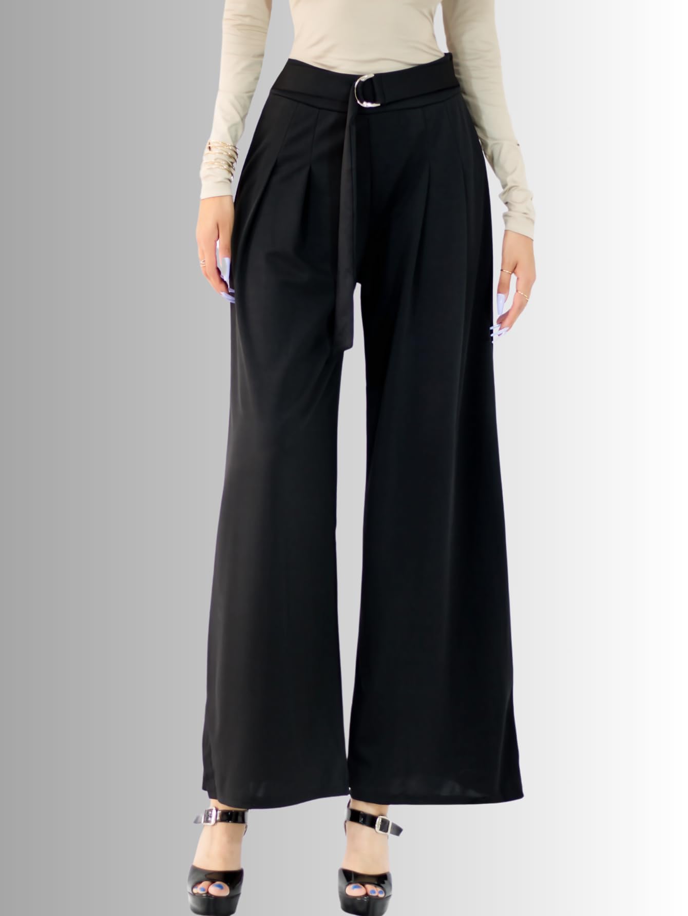 Generic Pantalones Wide Legs para Mujer (MX/US, Alfa, Talla única, Regular, Regular, Negro)