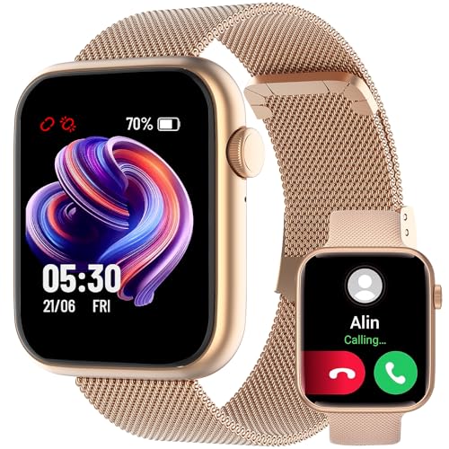 Smartwatch, 1,85" Reloj Inteligente con Llamadas Bluetooth IP67 Impermeable Reloj Deportivo Pulsómetro Monitor de Oxígeno Sueño, Podómetro, Pulsera Actividad para Android iOS (2 Correas) - Rosa
