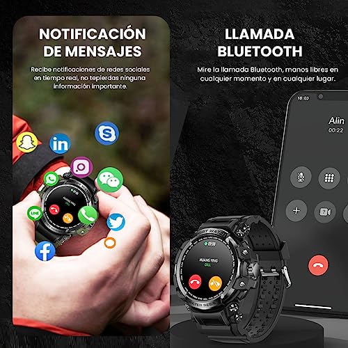 Smartwatch de Natación Impermeable IPX68, Reloj Inteligente de Llamada Bluetooth, Pantallas HD(360 * 360) con Monitor de Frecuencia Cardíaca/Oxígeno en Sangre/Presión Arterial, GPS