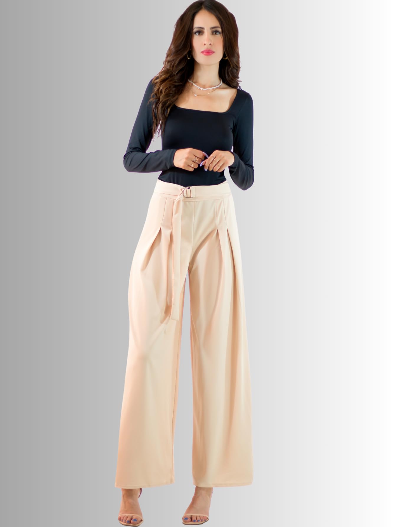 Generic Pantalones Wide Legs para Mujer (MX/US, Alfa, Talla única, Regular, Regular, Beige)