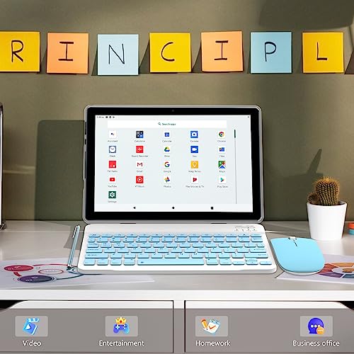 tablet con teclado 2 en 1, tablet Android, tabletas de 10 pulgadas, incluye funda para mouse con lápiz capacitivo, película templada, 5G, Wifi6, 128 GB ROM+6 GB RAM 10 IN IPS 8 MP cámara 6000 mAh, batería 10.1 pulgadas FHD Android 11 Tab