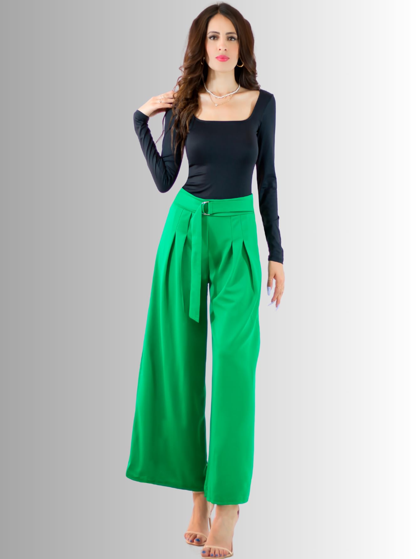 Generic Pantalones Wide Legs para Mujer (MX/US, Alfa, Talla única, Regular, Regular, Verde)