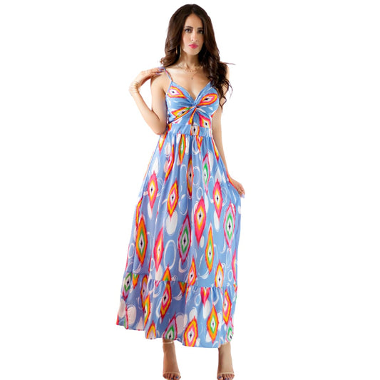 Generic Vestidos Casuales Mujer Vestido Largo Dama Estampados Largo de Tela Ligera Ideal para Salidas Casuales o Semi Formales (MX/US, Alfa, Talla única, Regular, Regular, AZL)
