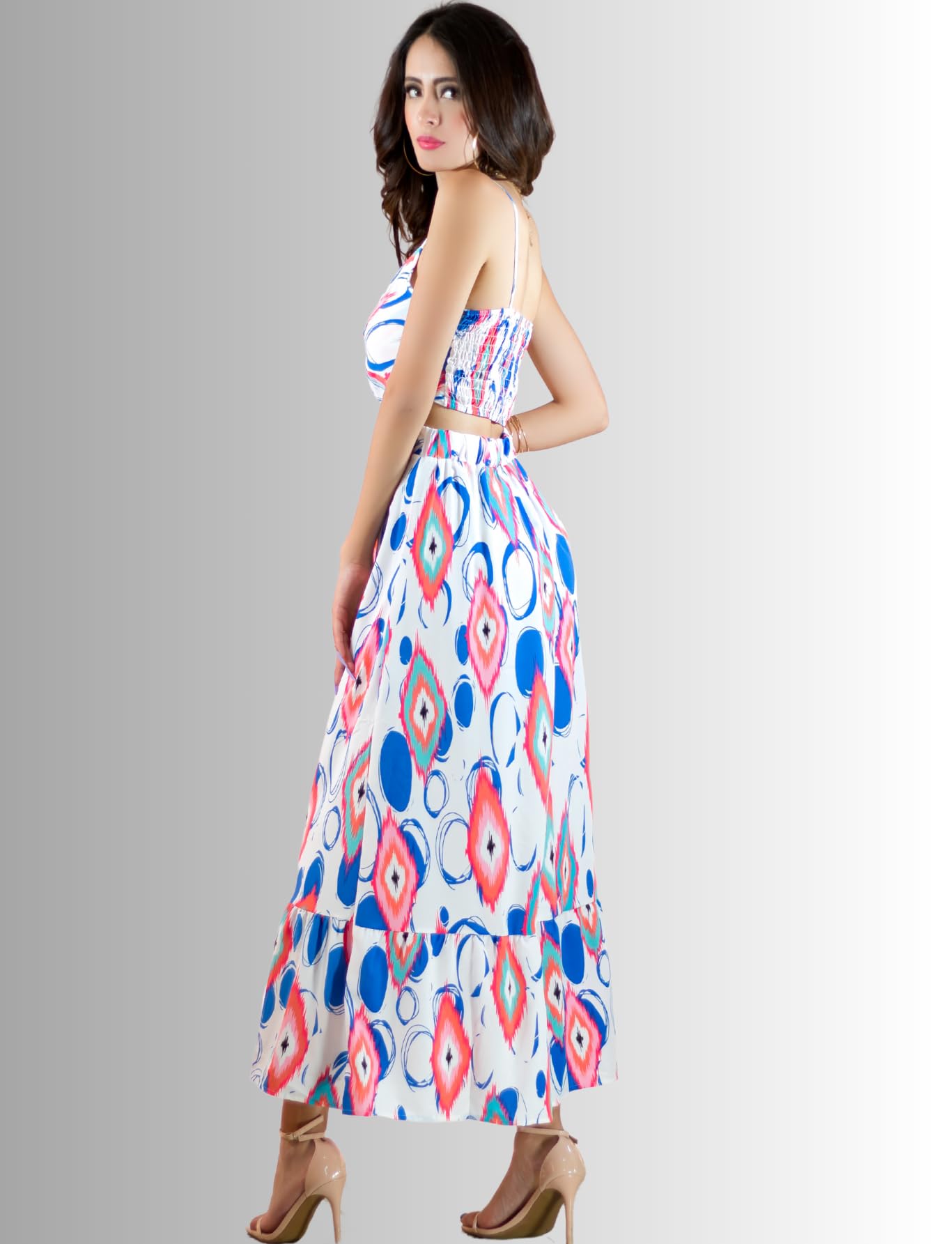 Generic Vestidos Casuales Mujer Vestido Largo Dama Estampados Largo de Tela Ligera Ideal para Salidas Casuales o Semi Formales (MX/US, Alfa, Talla única, Regular, Regular, BLCO)