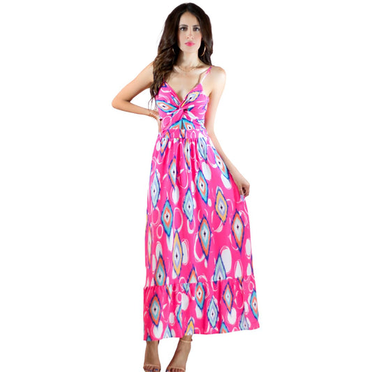 Generic Vestidos Casuales Mujer Vestido Largo Dama Estampados Largo de Tela Ligera Ideal para Salidas Casuales o Semi Formales (MX/US, Alfa, Talla única, Regular, Regular, Fuc)