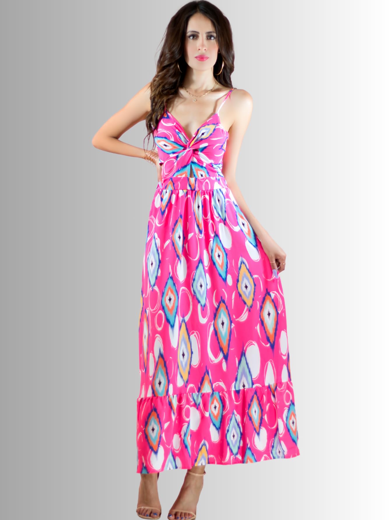 Generic Vestidos Casuales Mujer Vestido Largo Dama Estampados Largo de Tela Ligera Ideal para Salidas Casuales o Semi Formales (MX/US, Alfa, Talla única, Regular, Regular, Fuc)
