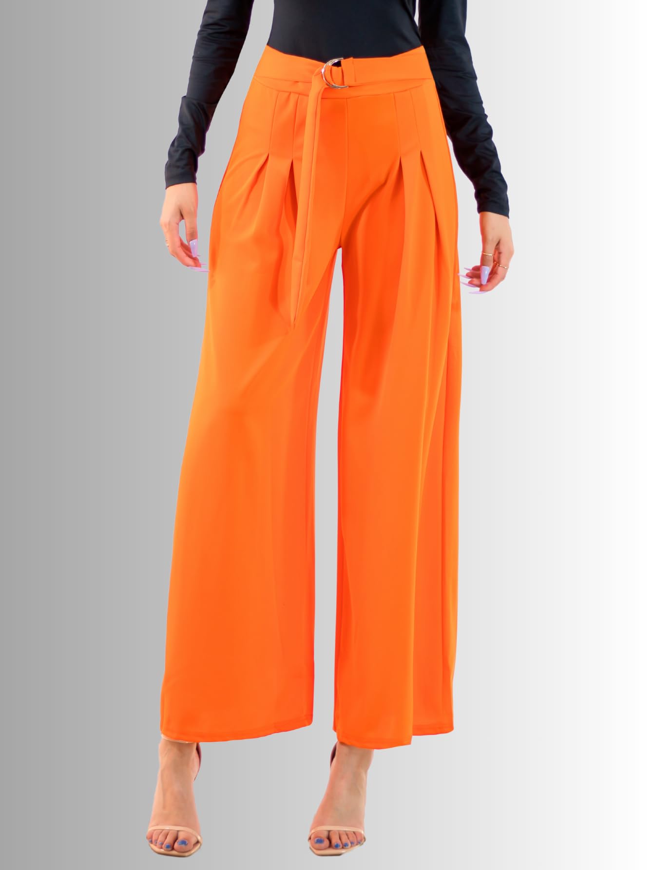 Generic Pantalones Wide Legs para Mujer (MX/US, Alfa, Talla única, Regular, Regular, Naranja)