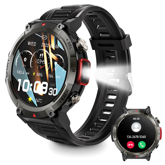 Reloj Inteligente para Exteriores, Smartwatch Hombre, Smartwatch táctico de Fitness Impermeable IP67, con más de 100 Modos de Ejercicio, para Dispositivos iOS 8.0 y Android 8.0 o posteriores