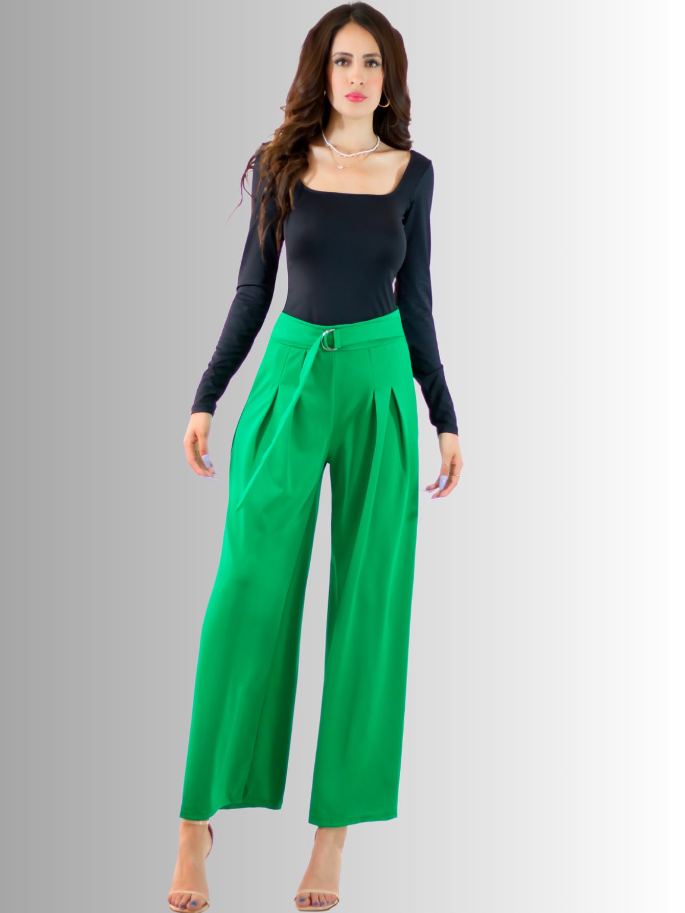 Generic Pantalones Wide Legs para Mujer (MX/US, Alfa, Talla única, Regular, Regular, Verde)