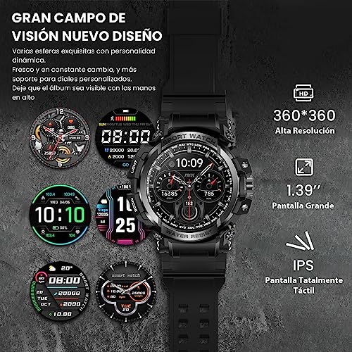 Smartwatch de Natación Impermeable IPX68, Reloj Inteligente de Llamada Bluetooth, Pantallas HD(360 * 360) con Monitor de Frecuencia Cardíaca/Oxígeno en Sangre/Presión Arterial, GPS