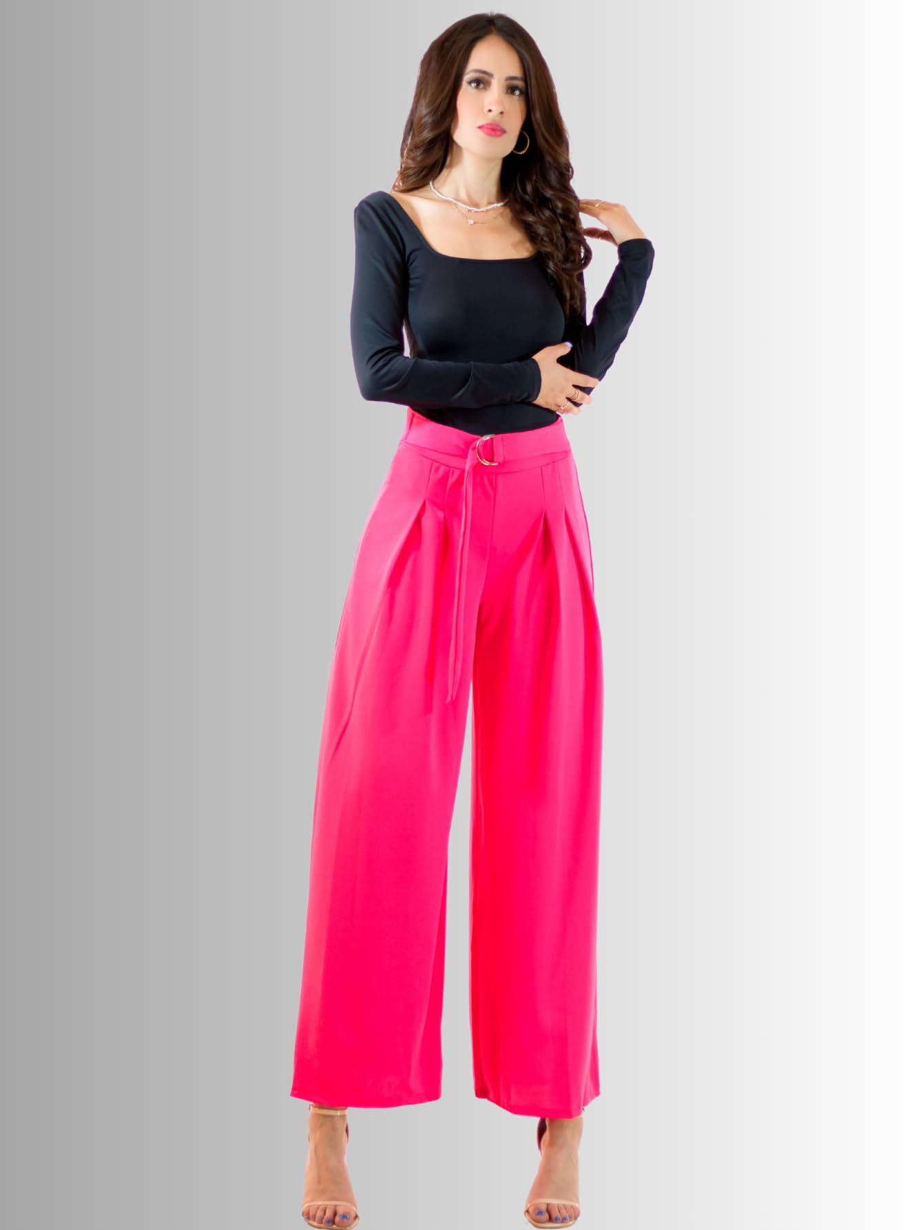 Generic Pantalones Wide Legs para Mujer (MX/US, Alfa, Talla única, Regular, Regular, Fucsia)