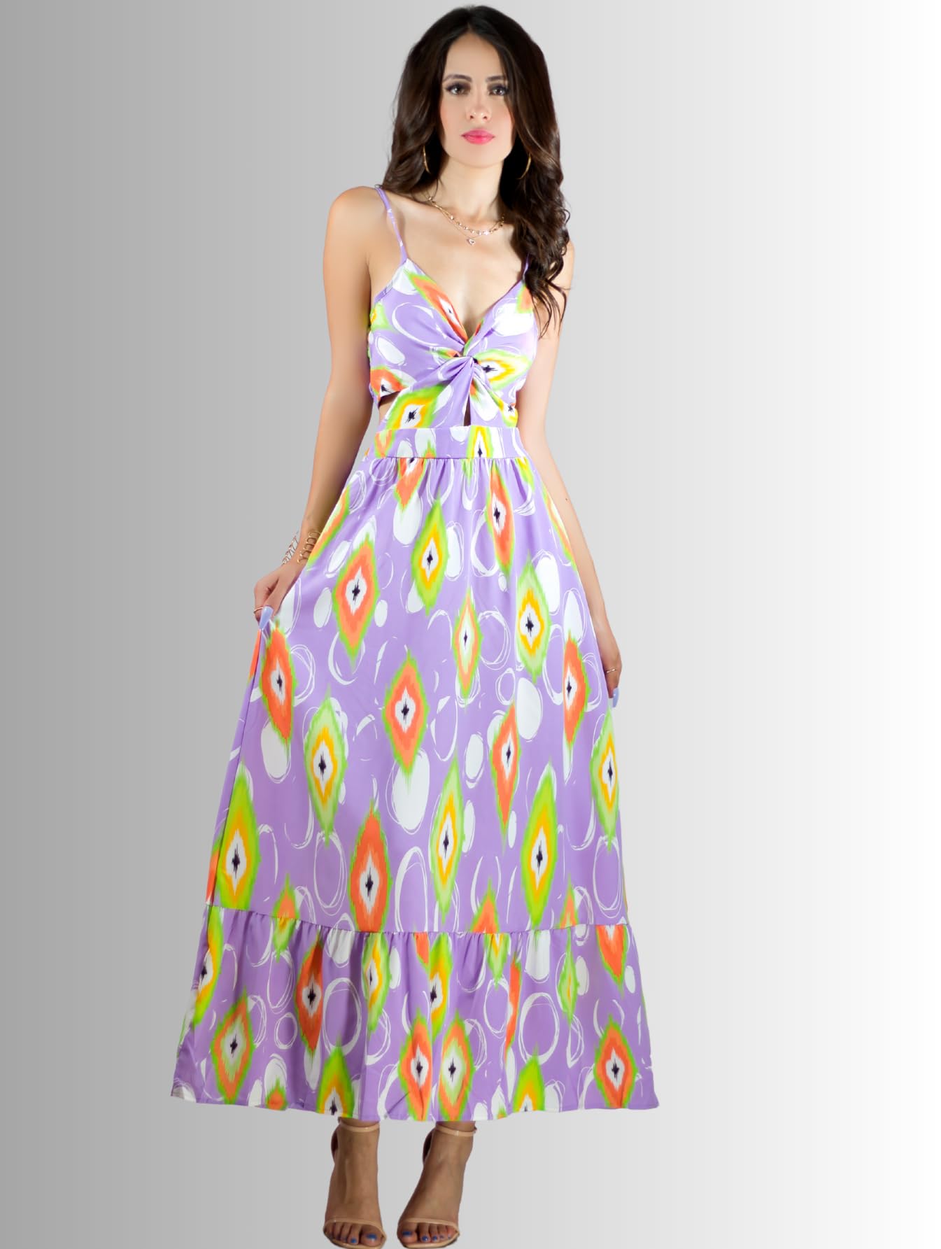 Generic Vestidos Casuales Mujer Vestido Largo Dama Estampados Largo de Tela Ligera Ideal para Salidas Casuales o Semi Formales (MX/US, Alfa, Talla única, Regular, Regular, Lil)