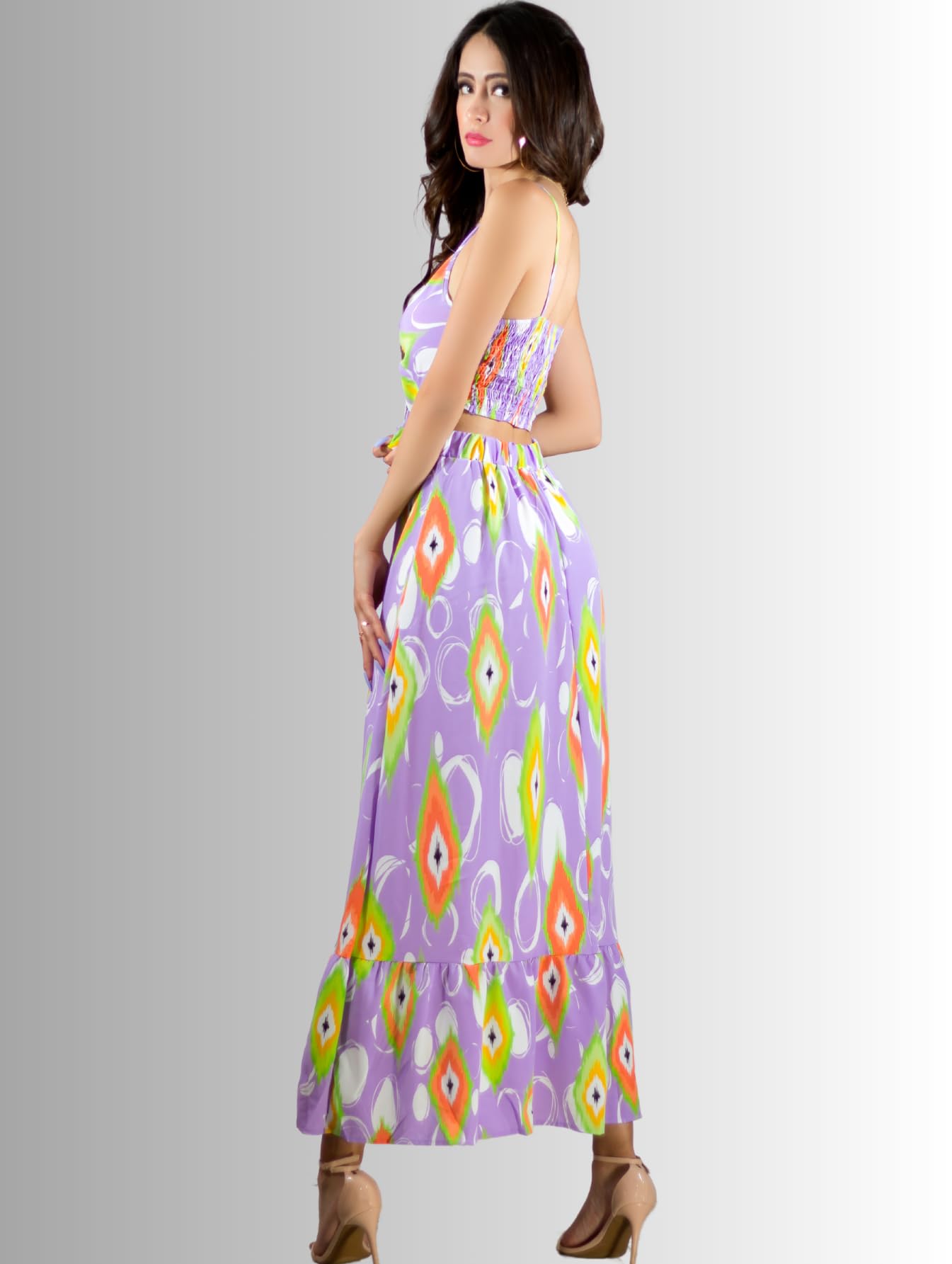 Generic Vestidos Casuales Mujer Vestido Largo Dama Estampados Largo de Tela Ligera Ideal para Salidas Casuales o Semi Formales (MX/US, Alfa, Talla única, Regular, Regular, Lil)