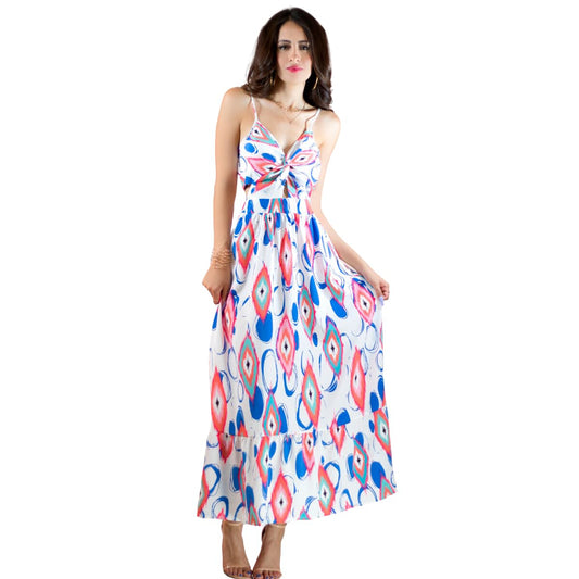 Generic Vestidos Casuales Mujer Vestido Largo Dama Estampados Largo de Tela Ligera Ideal para Salidas Casuales o Semi Formales (MX/US, Alfa, Talla única, Regular, Regular, BLCO)