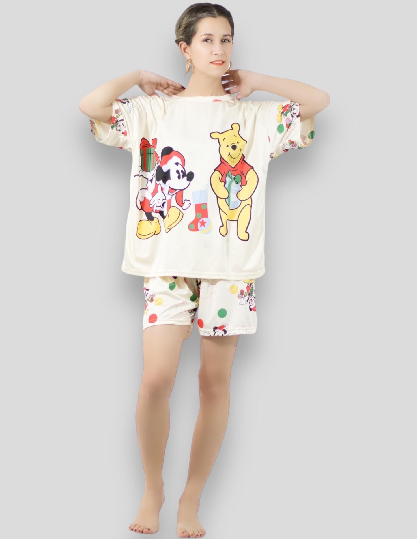Pijama de 3 Piezas para Mujer Pantalon Short y Camisa, Ropa para Dormir de Dama Cómoda Multi Set a Juego