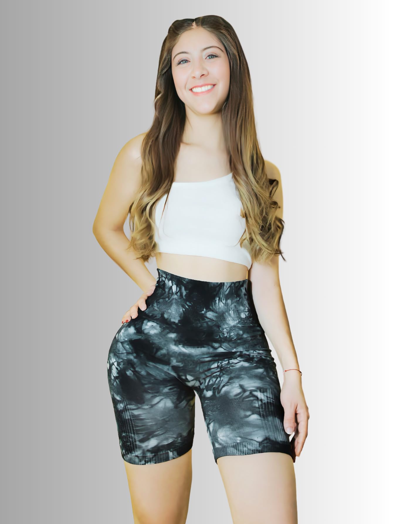 GENERIC Short Dama Paquete de 2 Pantalones Cortos de Ciclista para Mujer Short Cintura Alta Levantamiento de gluteos Bermuda Shorts Negro Azul D044
