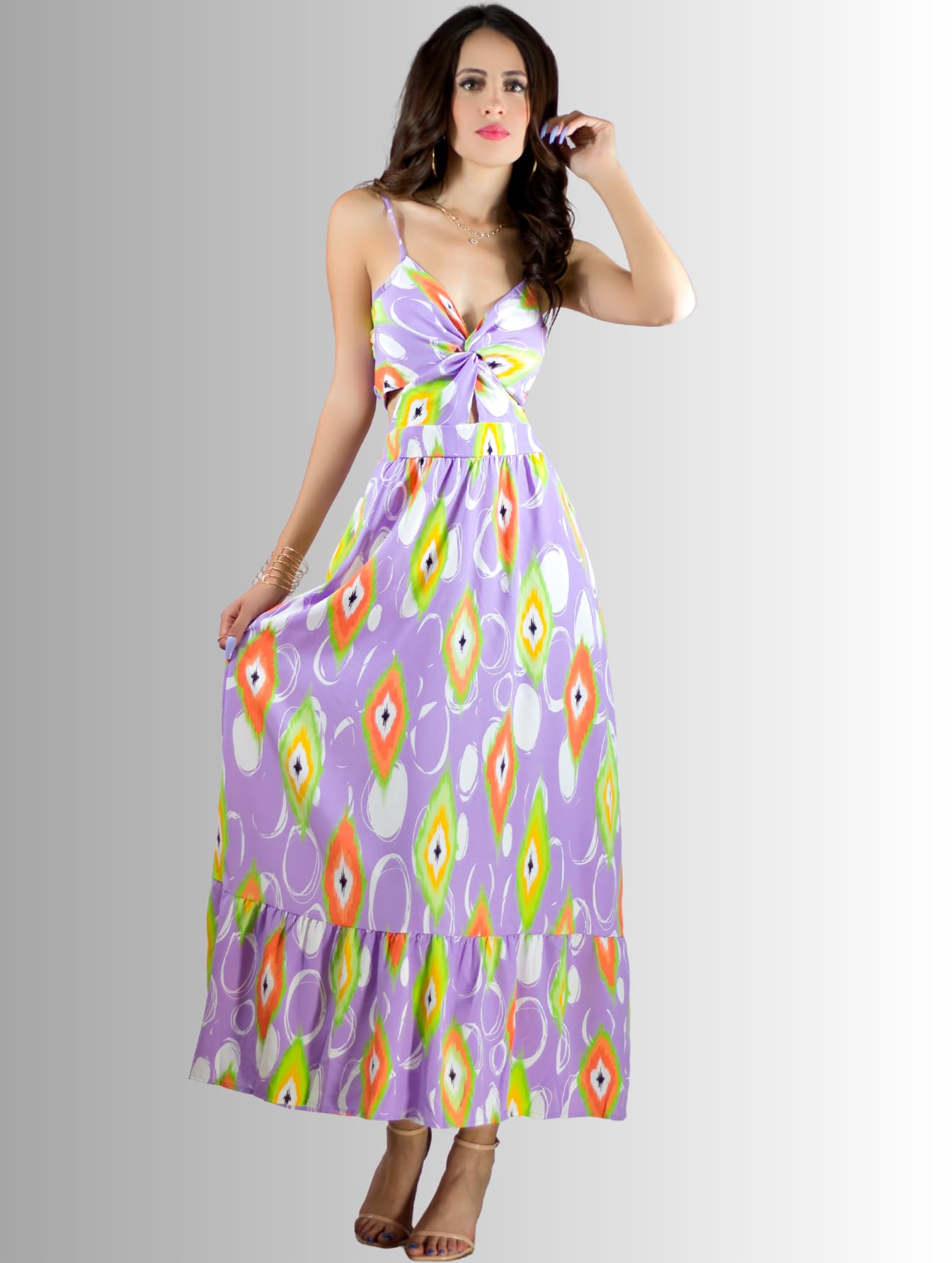 Generic Vestidos Casuales Mujer Vestido Largo Dama Estampados Largo de Tela Ligera Ideal para Salidas Casuales o Semi Formales (MX/US, Alfa, Talla única, Regular, Regular, Lil)