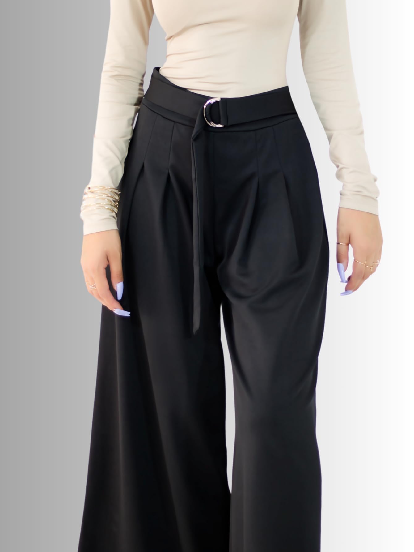 Generic Pantalones Wide Legs para Mujer (MX/US, Alfa, Talla única, Regular, Regular, Negro)