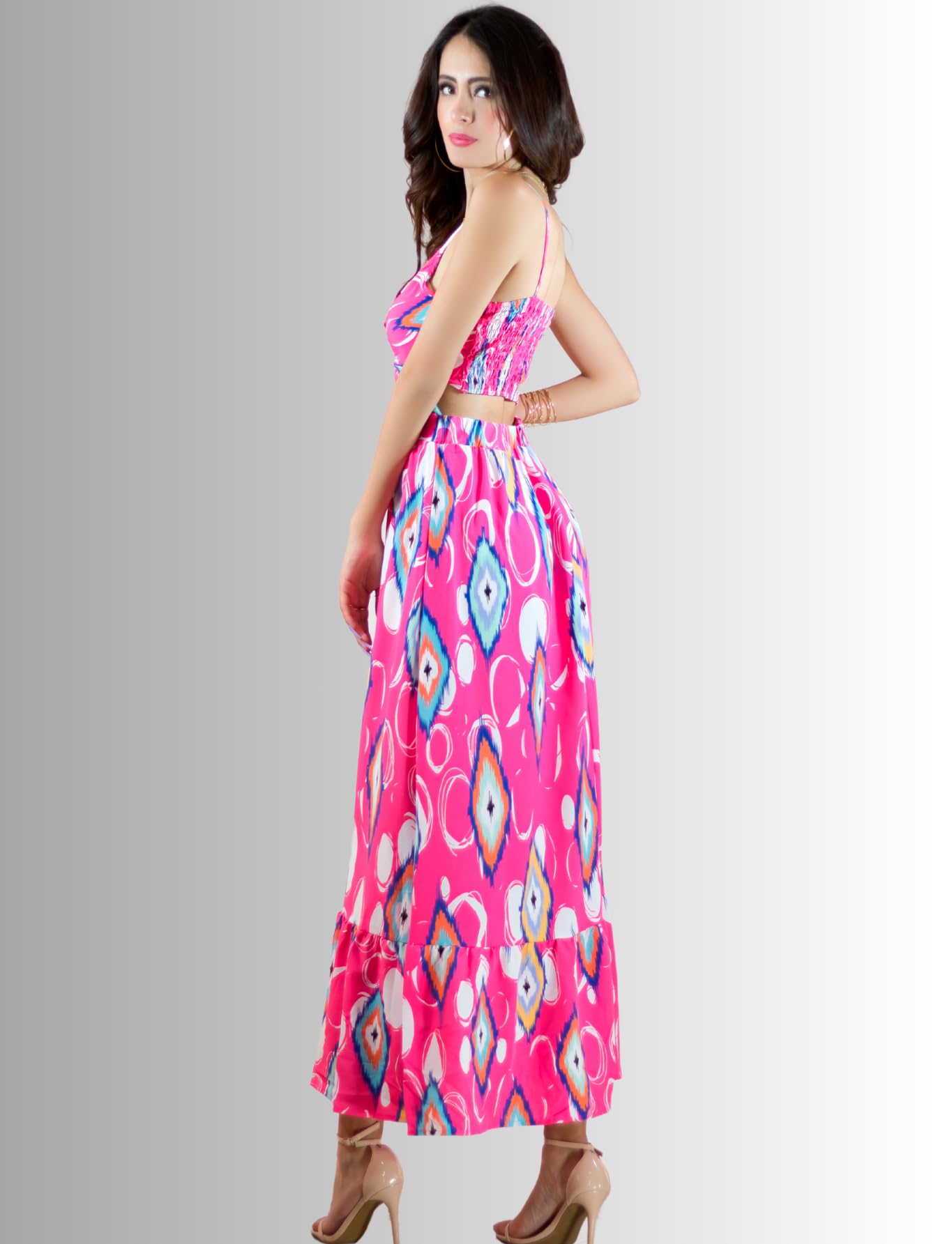 Generic Vestidos Casuales Mujer Vestido Largo Dama Estampados Largo de Tela Ligera Ideal para Salidas Casuales o Semi Formales (MX/US, Alfa, Talla única, Regular, Regular, Fuc)