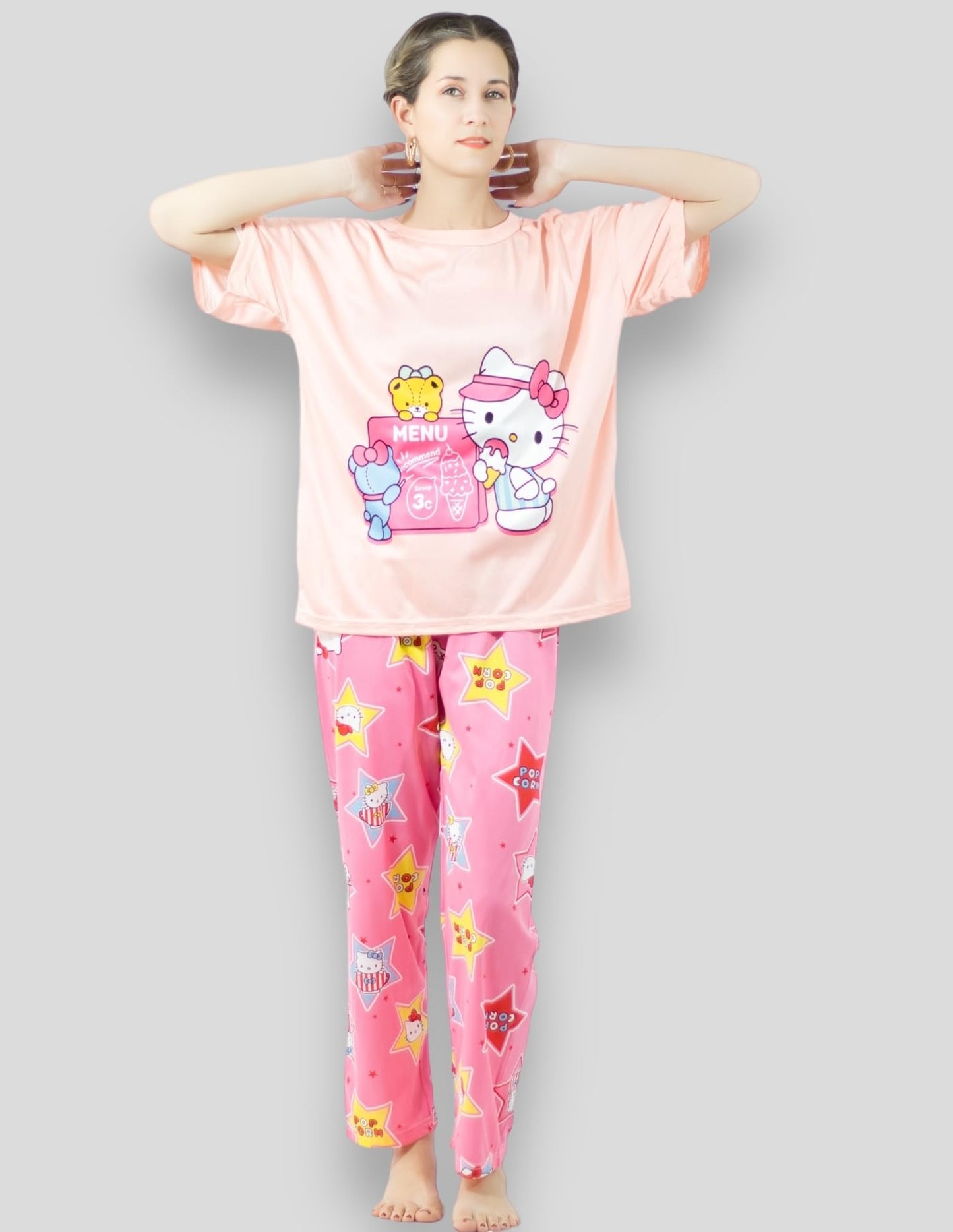 Pijama de 3 Piezas para Mujer Pantalon Short y Camisa, Ropa para Dormir de Dama Cómoda Multi Set a Juego