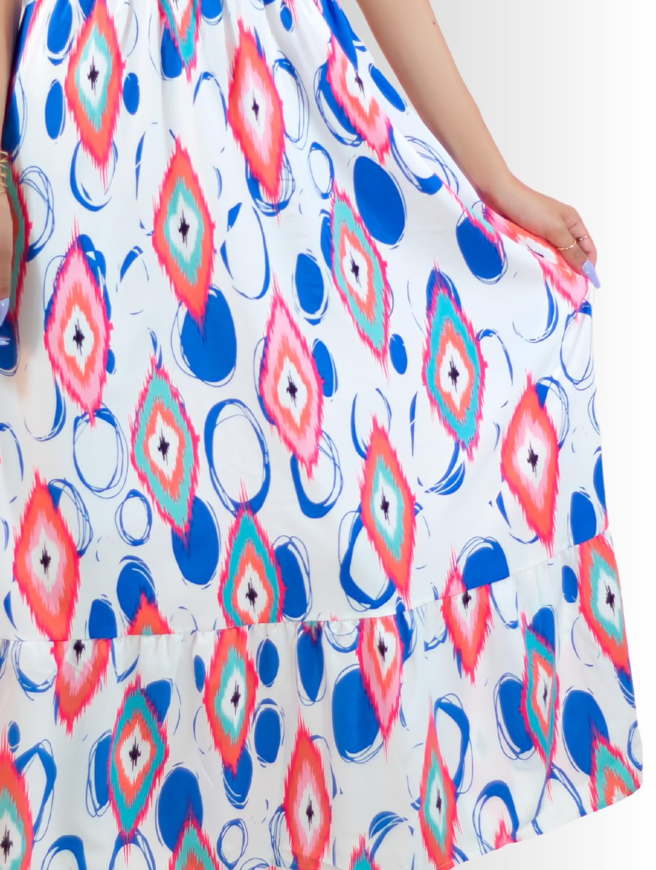 Generic Vestidos Casuales Mujer Vestido Largo Dama Estampados Largo de Tela Ligera Ideal para Salidas Casuales o Semi Formales (MX/US, Alfa, Talla única, Regular, Regular, BLCO)