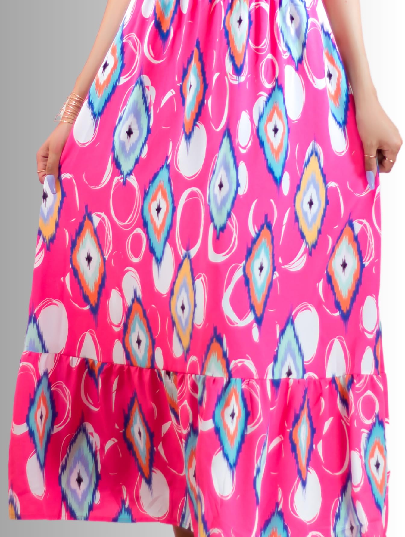 Generic Vestidos Casuales Mujer Vestido Largo Dama Estampados Largo de Tela Ligera Ideal para Salidas Casuales o Semi Formales (MX/US, Alfa, Talla única, Regular, Regular, Fuc)